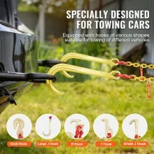 VEVOR J Hook Chain, 2PCS 5/16" x 6' G80 15" Long Shank J Hook Tow Chain with RTJ Cluster Hook & Grab Hook, 5400 lbs Working Load, Heavy Duty Transport Truck Chain for Wrecker Recovery Trailer Towing