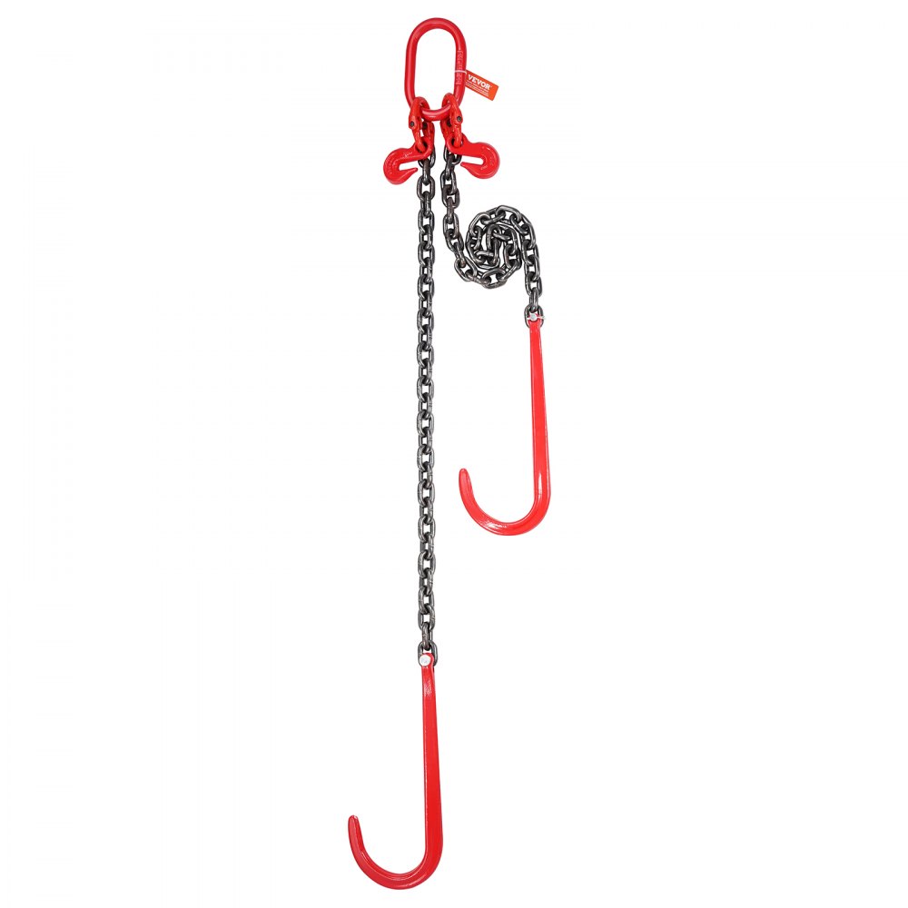 VEVOR G80 V Bridle Chain, 3/8" x 3' Towing Chain Bridle with 15" J Hooks and Grab Hooks, Heavy Duty Transport Tow Chain Bridle with 7800 lbs Safe Working Load for Flatbed Trailer Wrecker Recovery