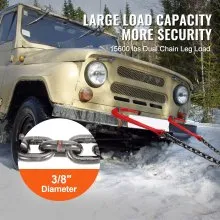 VEVOR 3/8" x 3' G80 Tow Chain J Hook V-Chain Bridle Grab Hook Wrecker 15600 lbs