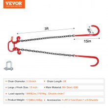 VEVOR 3/8" x 3' G80 vetoketju J-koukku V-ketjun suitset tartuntakoukun irrotuskone 15600 lbs