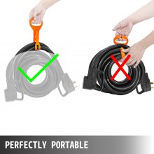 VEVOR 36ft 30A RV Extension Cord Camper, TT-30P to TT-30R Heavy Duty RV Power Cord STW 10/3 60C FT2 BLK Easy Unplug Design with Handle & Cord Organizer, Weatherproof for Camping, Tailgating, Outdoor