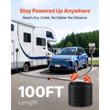 100 FT 30A RV Extension Cord STW 10AWG/3 Wire NEMA TT-30P NEMA TT-30R ETL Listed