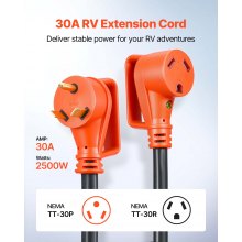 100 FT 30A RV Extension Cord STW 10AWG/3 Wire NEMA TT-30P NEMA TT-30R ETL Listed