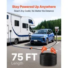 75 FT 30A RV Extension Cord STW 10AWG/3 Wire NEMA TT-30P NEMA TT-30R ETL Listed