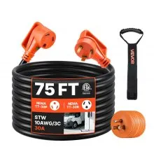 75 FT 30A RV Extension Cord STW 10AWG/3 Wire NEMA TT-30P NEMA TT-30R ETL Listed