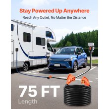 75 FT 50A RV Extension Cord STW 6/3 + 8/1 Gauge Wire NEMA 14-50P NEMA 14-50R ETL