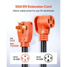 75 FT 50A RV Extension Cord STW 6/3 + 8/1 Gauge Wire NEMA 14-50P NEMA 14-50R ETL