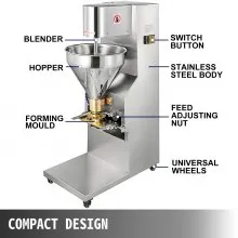VEVOR Commercial Meatball Forming Machine, 280 PCs/min Meatball Maker Machine, 1100W Electric Fish Beef Pork Ball Making Tool with 18/20/22/26/30 mm Models, Stainless Steel