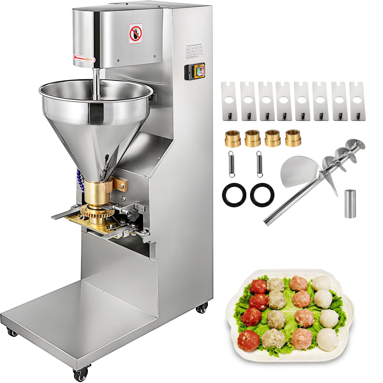 VEVOR Commercial Meatball Forming Machine, 280 PCs/min Meatball Maker Machine, 1100W Electric Fish Beef Pork Ball Making Tool with 18/20/22/26/30 mm Models, Stainless Steel