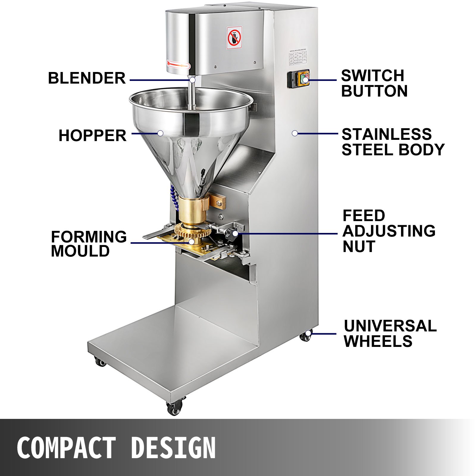 VEVOR Commercial Meatball Forming Machine, 280 PCs/min Meatball Maker Machine, 1100W Electric Fish Beef Pork Ball Making Tool with 18/20/22/26/30 mm Models, Stainless Steel