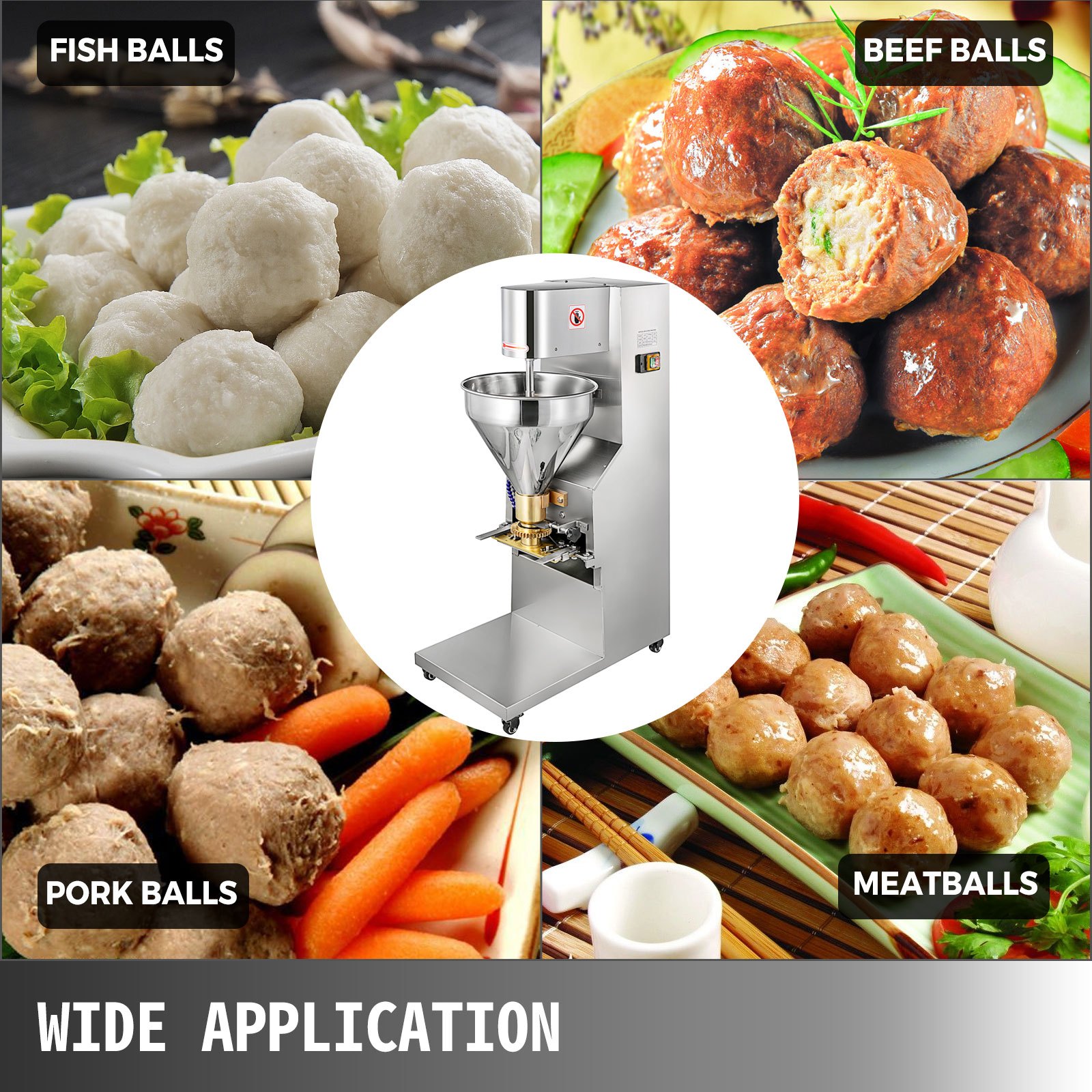 VEVOR Commercial Meatball Forming Machine, 280 PCs/min Meatball Maker Machine, 1100W Electric Fish Beef Pork Ball Making Tool with 18/20/22/26/30 mm Models, Stainless Steel