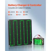 VEVOR 20W 12V Solar Panel Battery Charger, Solar Battery Trickle Charger Maintainer with Built-in Smart Controller & 3 Connection Cables, IP67 Waterproof Portable for RV Car Motorcycle Boat Van Camper