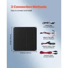 VEVOR 20W 12V Solar Panel Battery Charger, Solar Battery Trickle Charger Maintainer with Built-in Smart Controller & 3 Connection Cables, IP67 Waterproof Portable for RV Car Motorcycle Boat Van Camper