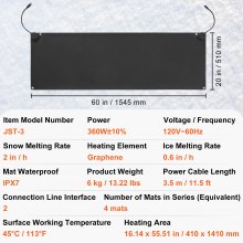 Snow Melting Mat Non-Slip Heated Outdoor Mats 20''x60'' with Power Cord