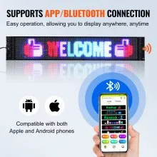 VEVOR Programmable LED Sign, P6 Full Color LED Scrolling Panel, DIY Custom Text Animation Pattern Display Board, Bluetooth APP Control Message Shop Sign for Store Business Car Advertising, 27"x5"