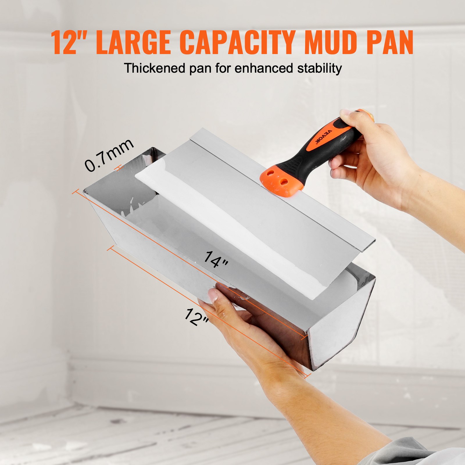 VEVOR Drywall Knife Set, 6 PCS Drywall Tools Includes 3" Painter Scraper, Two Putty Knives,  Two Taping Knives and 12" Mud Pan, Stainless Steel Spackle Tool, Drywall Finishing Tools for Home