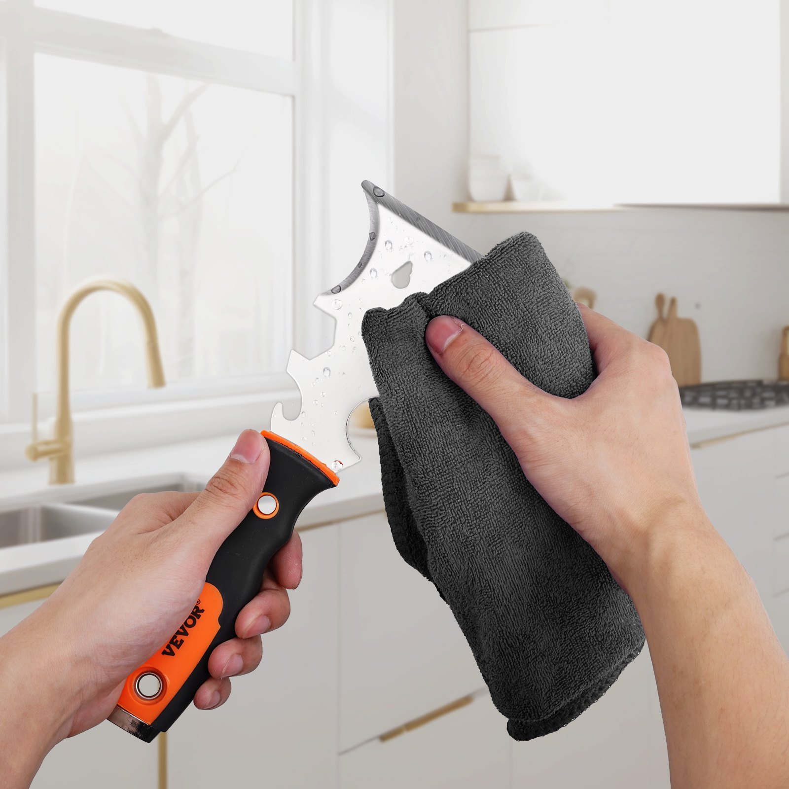 VEVOR Drywall Knife Set, 6 PCS Drywall Tools Includes 3" Painter Scraper, Two Putty Knives,  Two Taping Knives and 12" Mud Pan, Stainless Steel Spackle Tool, Drywall Finishing Tools for Home