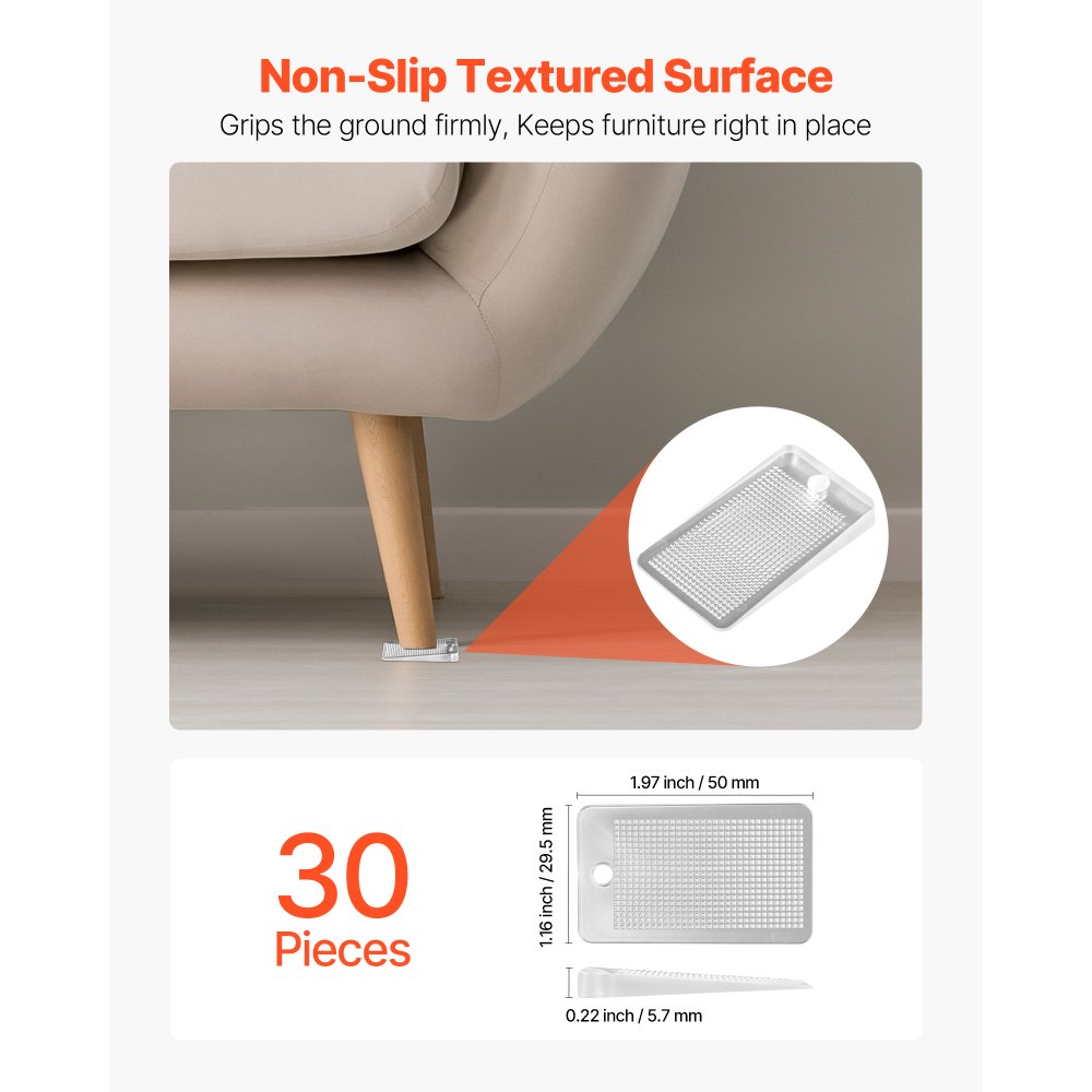 VEVOR - Calzas niveladoras para muebles, 30 unidades, 50 x 30 x 5 mm, almohadillas de plástico transparente antideslizantes, fáciles de cortar, ideales para sofás, refrigeradores y patas de mesa para evitar que se tambaleen.