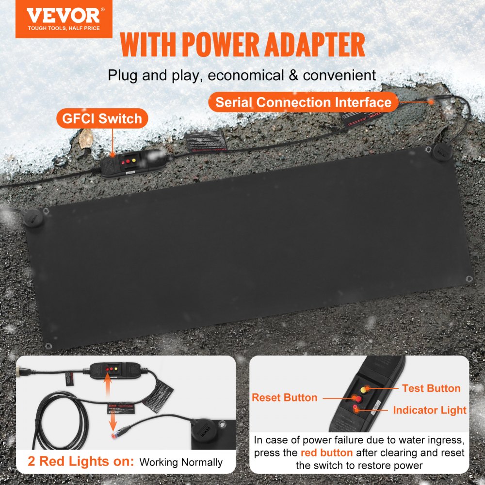 VEVOR Snow Melting Mat, 20in x 5ft Heated Walkway Mat, 110V Snow and Ice  Melting Mat, PVC Heated Mat with 6ft Power Cord, Slip-proof, Ideal Winter