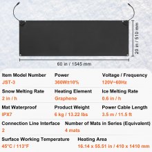 VEVOR Snow Melting Mat, 20''x60'' Non-Slip Heated Outdoor Mats for Walkways, Rubber Snow and Ice Heated Pad with Power Cord, for Winter Outdoor Walkways, Sidewalks, Doorways, Decks, 2 in/h Snow Meltin