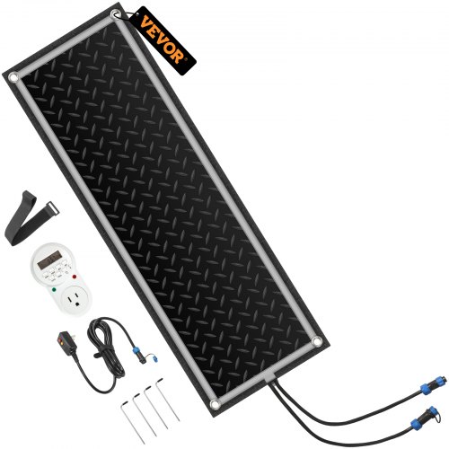 VEVOR Snow Melting Mat 2023 New, 10 x 30 inch, 3 in/h Melting Speed, Heated Outdoor Mats for Winter Stairs, No-Slip Rubber w/Plug, Power Cord, Outlet Timer, Reflective Strip, Velcro, Ground Stake