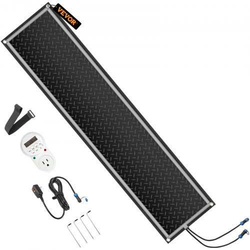 VEVOR Snow Melting Mat 2023 New, 10 x 48 pulgadas, 3 pulgadas/h de velocidad de fusión, alfombrillas térmicas para exteriores para escaleras de invierno, goma antideslizante con enchufe, cable de alimentación, temporizador de salida, tira reflectante, velcro, estaca de suelo