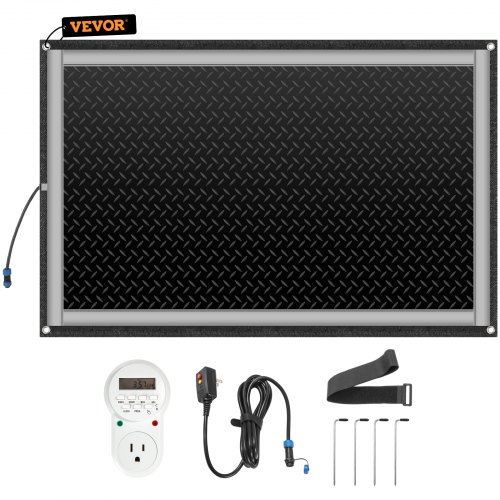 VEVOR Snow Melting Mat, 30 x 48 inch 3 in/h Speed, Heated Outdoor Mats for Winter Entrances, Non-Slip Rubber Mats w/Plug, Power Cord, Outlet Timer, Reflective Strip, Velcro, Ground Stake