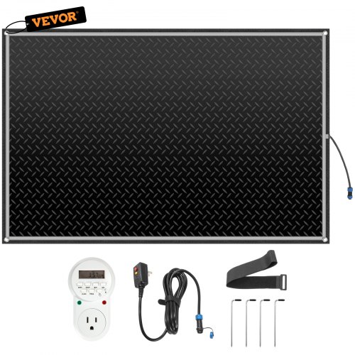 VEVOR Snow Melting Mat 2023 New, 40 x 60 inch, 3 in/h Melting Speed, Heated Outdoor Mats for Winter Entrances, No-Slip Rubber w/Plug, Power Cord, Outlet Timer, Reflective Strip, Velcro, Ground Stake