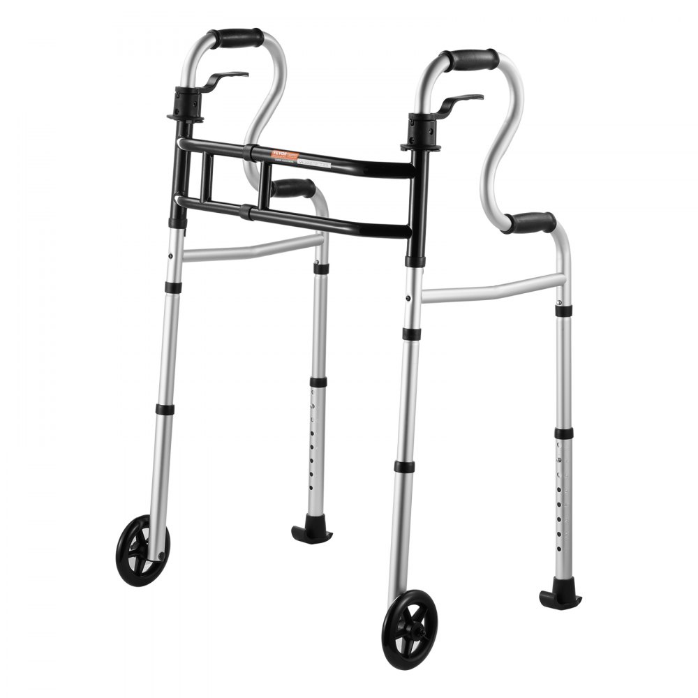 VEVOR folding walker with wheels and adjustable height, featuring ergonomic handles and a sturdy frame.