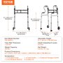 VEVOR folding walker with adjustable height, weight capacity of 450 lbs, and included accessories.