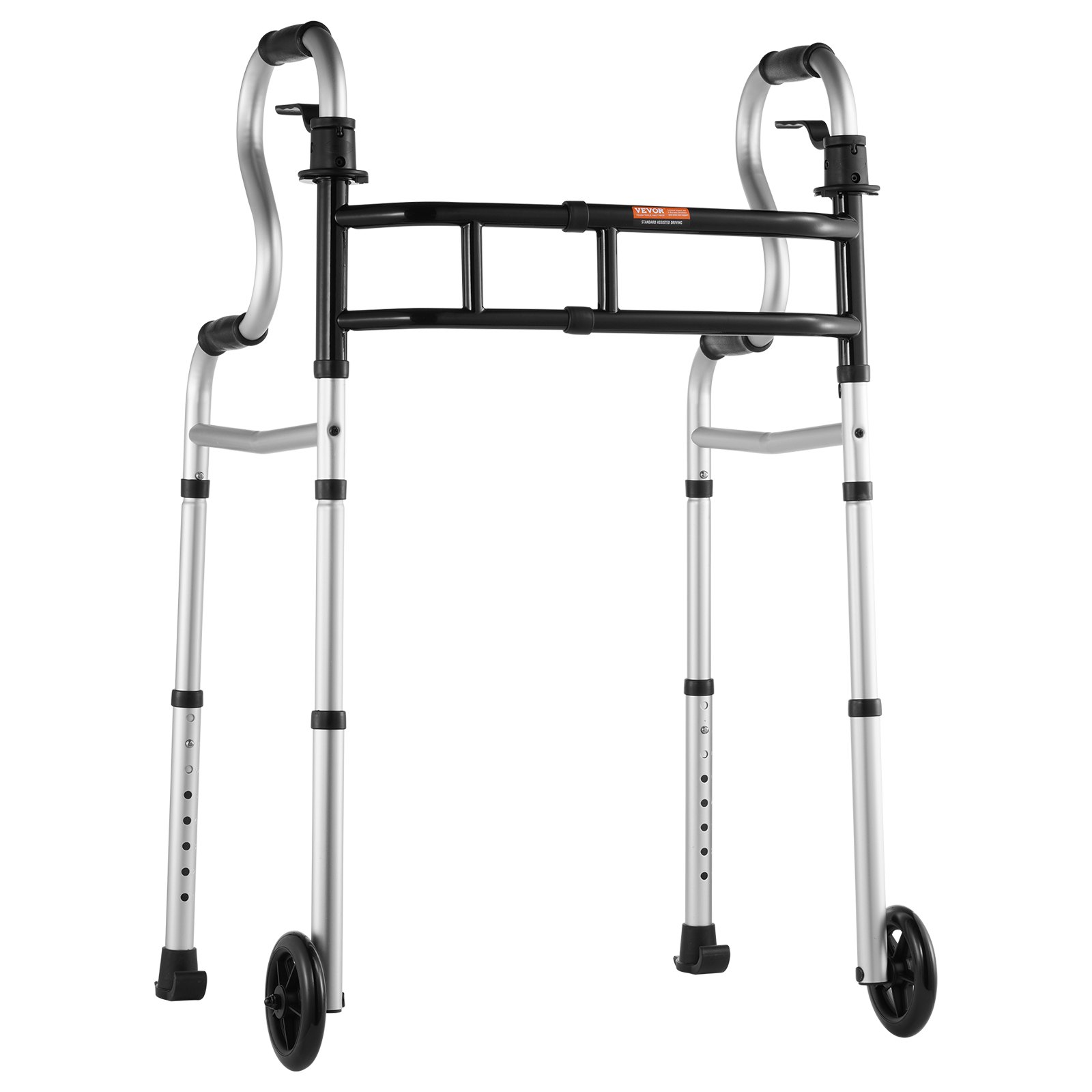 VEVOR folding walker with adjustable height, ergonomic handles, and two front wheels.