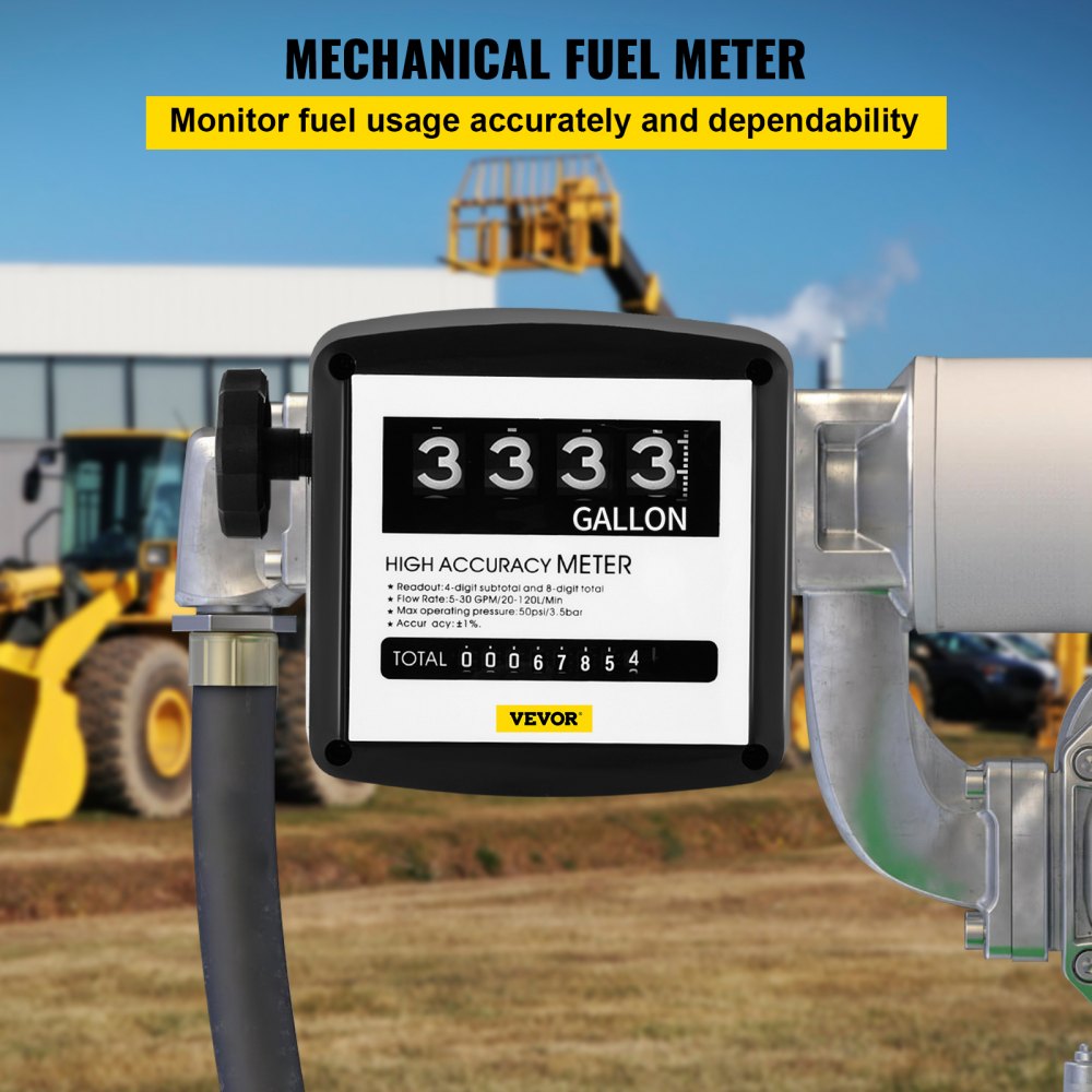 VEVOR Mechanical Fuel Meter 5 to 30 GPM Digital Diesel Fuel Flow Meter Black Fuel Meter Diesel for All Fuel Transfer Pumps 10Bar