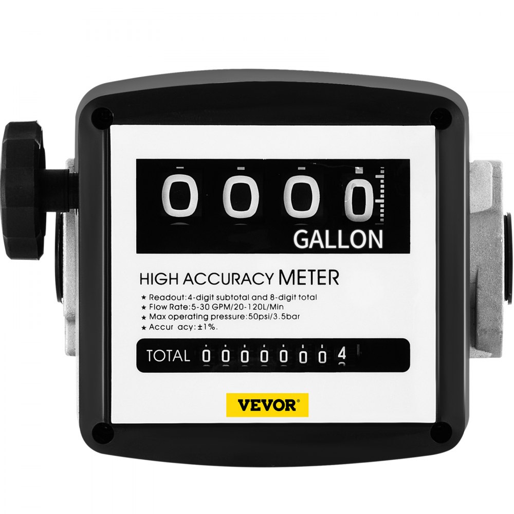 VEVOR Mechanical Fuel Meter 5 to 30 GPM Digital Diesel Fuel Flow Meter Black Fuel Meter Diesel for All Fuel Transfer Pumps 10Bar