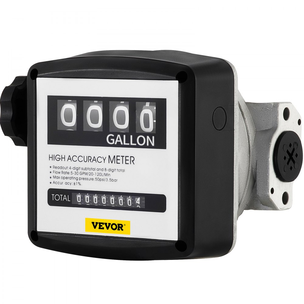 VEVOR Mechanical Fuel Meter 5 to 30 GPM Digital Diesel Fuel Flow Meter Black Fuel Meter Diesel for All Fuel Transfer Pumps 10Bar
