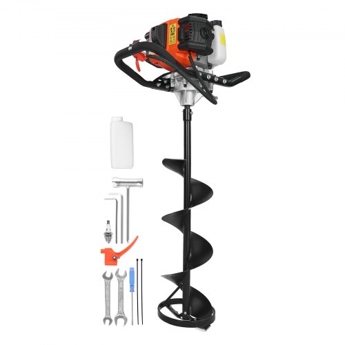 VEVOR Gas Powered Ice Auger, 52CC 2-Stroke Ice Fishing Augers with 8" Steel Drill Bit, Cold-Resistant & Portable Post Hole Digger, Precise and Fast Drilling Powerhead for Winter Fishing Rescue