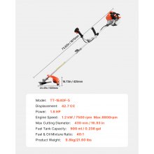 VEVOR Cordless String Trimmer 16.9" 42.7CC 2-Stroke Gas Powered Grass Trimmer