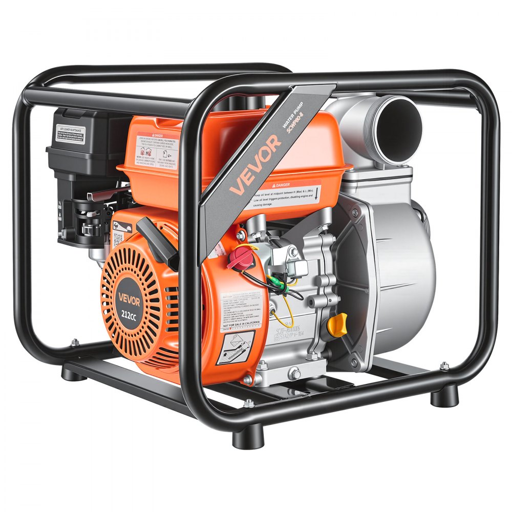 VEVOR Gas Powered Water Pump, 3 in, 242 GPM 7HP Semi Trash Water Transfer Pump Portable, Gasoline Engine with 25 ft Discharge Hose, Heavy Duty Frame, Cast Iron Impeller, for Irrigation, Ponds, Pools