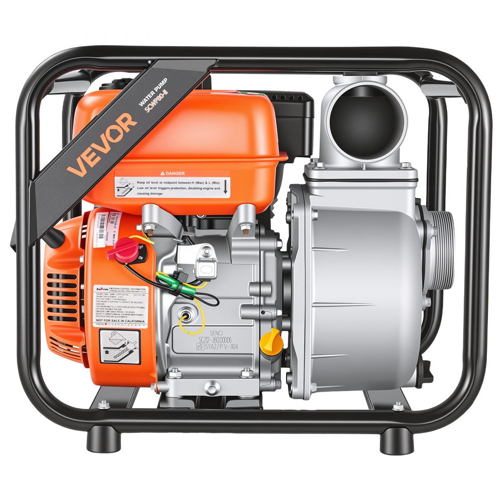 VEVOR Gas Powered Water Pump, 3 in, 242 GPM 7HP Semi Trash Water Transfer Pump Portable, Gasoline Engine with 25 ft Discharge Hose, Heavy Duty Frame, Cast Iron Impeller, for Irrigation, Ponds, Pools