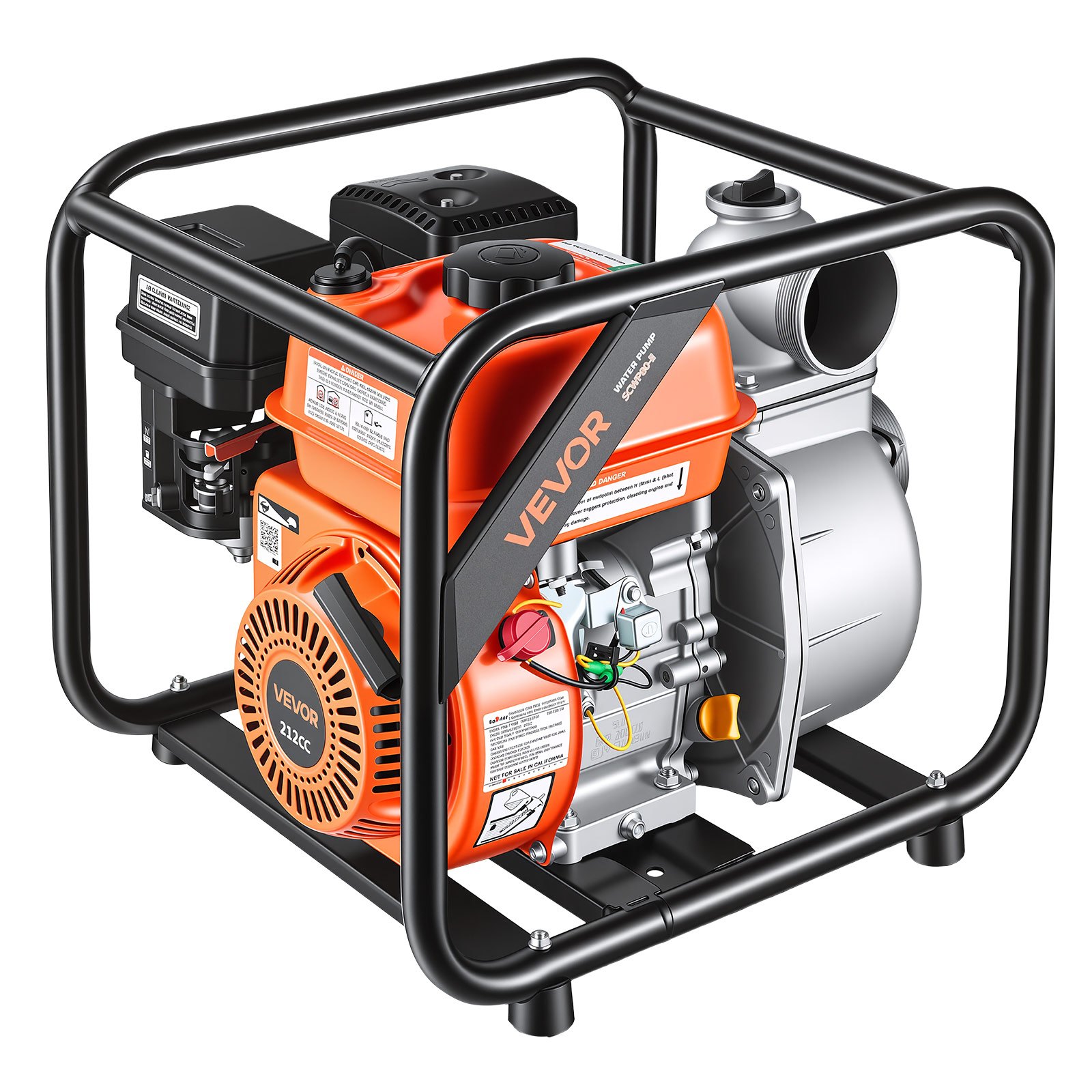 VEVOR Gas Powered Water Pump, 3 in, 242 GPM 7HP Semi Trash Water Transfer Pump Portable, Gasoline Engine with 25 ft Discharge Hose, Heavy Duty Frame, Cast Iron Impeller, for Irrigation, Ponds, Pools
