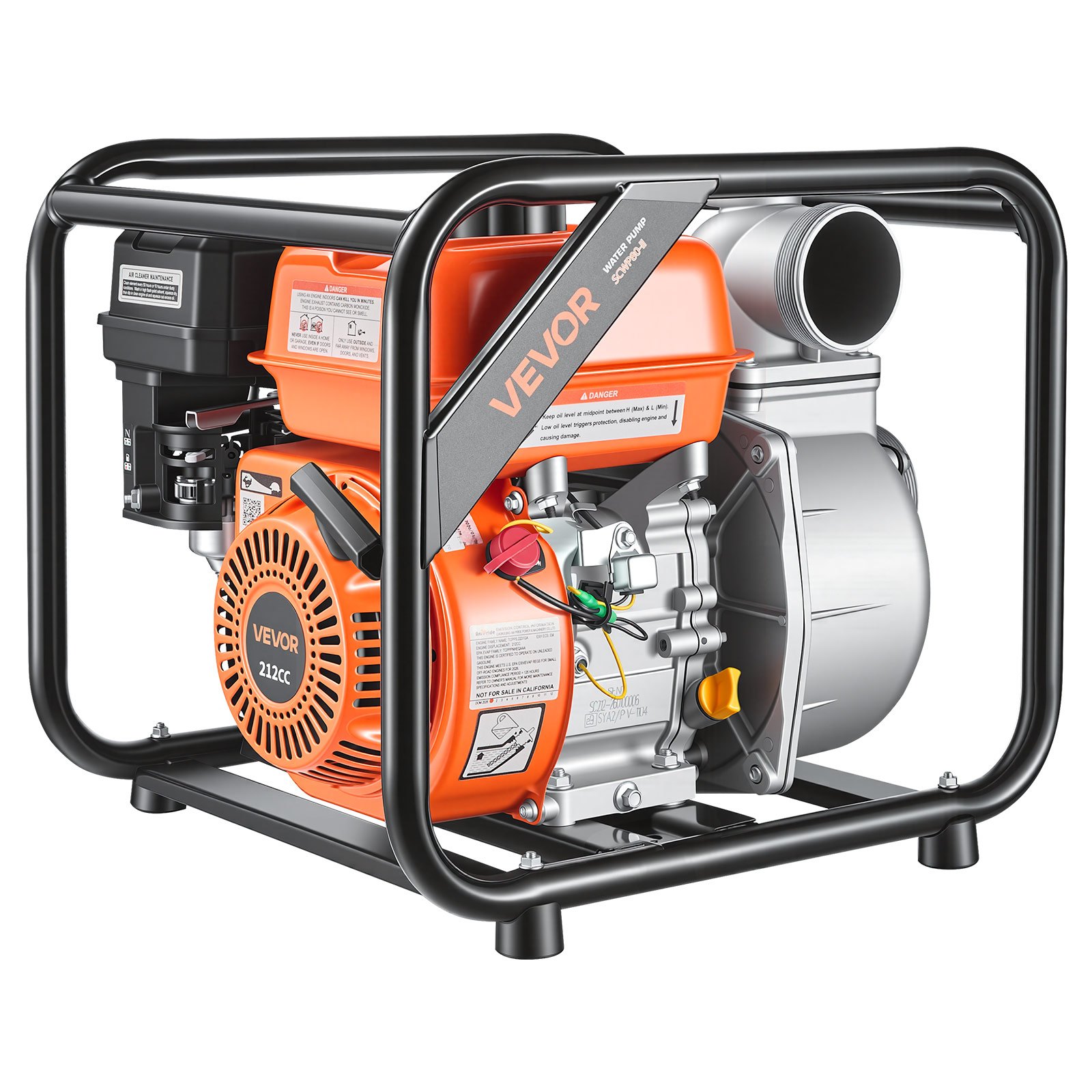 VEVOR Gas Powered Water Pump, 3 in, 242 GPM 7HP Semi Trash Water Transfer Pump Portable, Gasoline Engine with 25 ft Discharge Hose, Heavy Duty Frame, Cast Iron Impeller, for Irrigation, Ponds, Pools