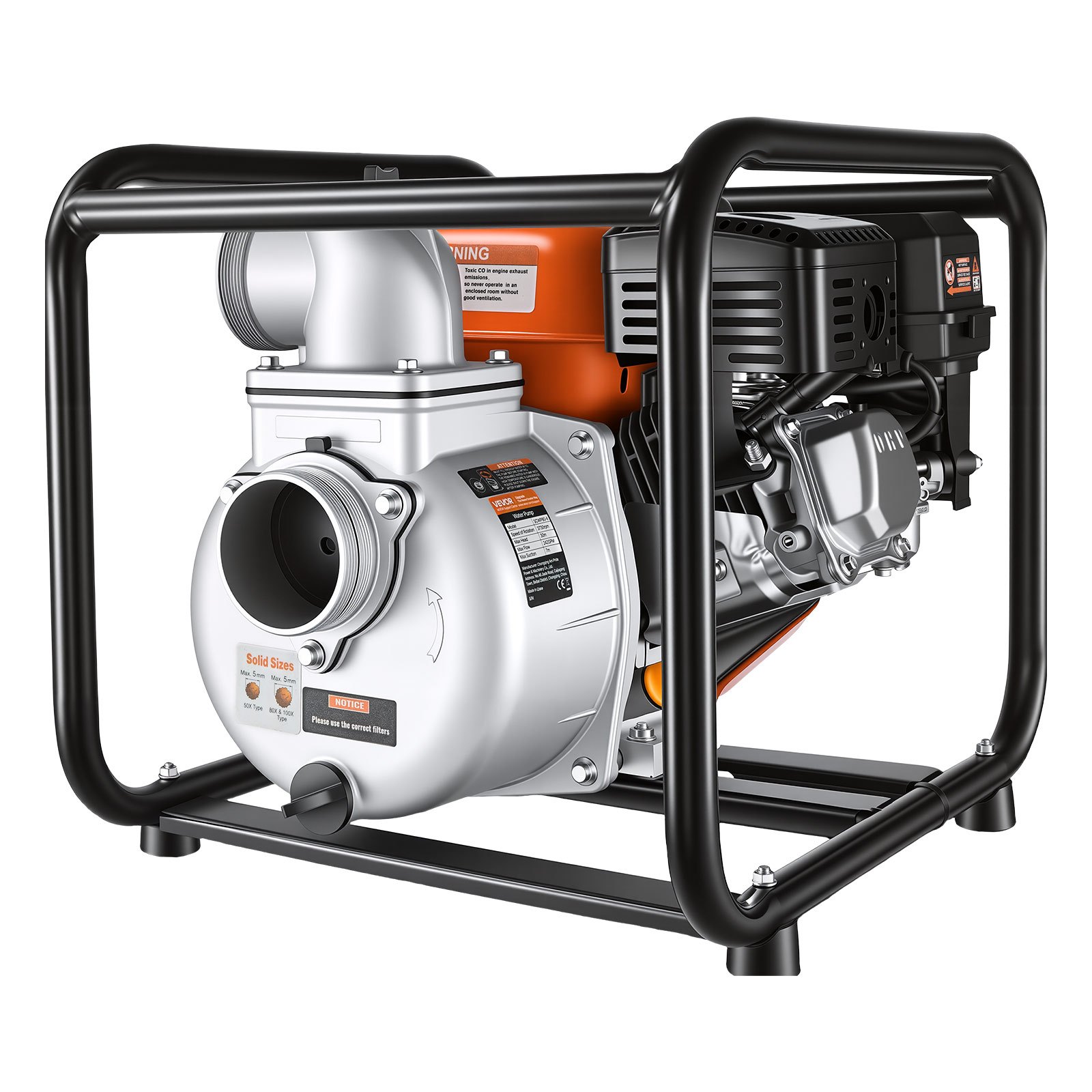 VEVOR Gas Powered Water Pump, 3 in, 242 GPM 7HP Semi Trash Water Transfer Pump Portable, Gasoline Engine with 25 ft Discharge Hose, Heavy Duty Frame, Cast Iron Impeller, for Irrigation, Ponds, Pools