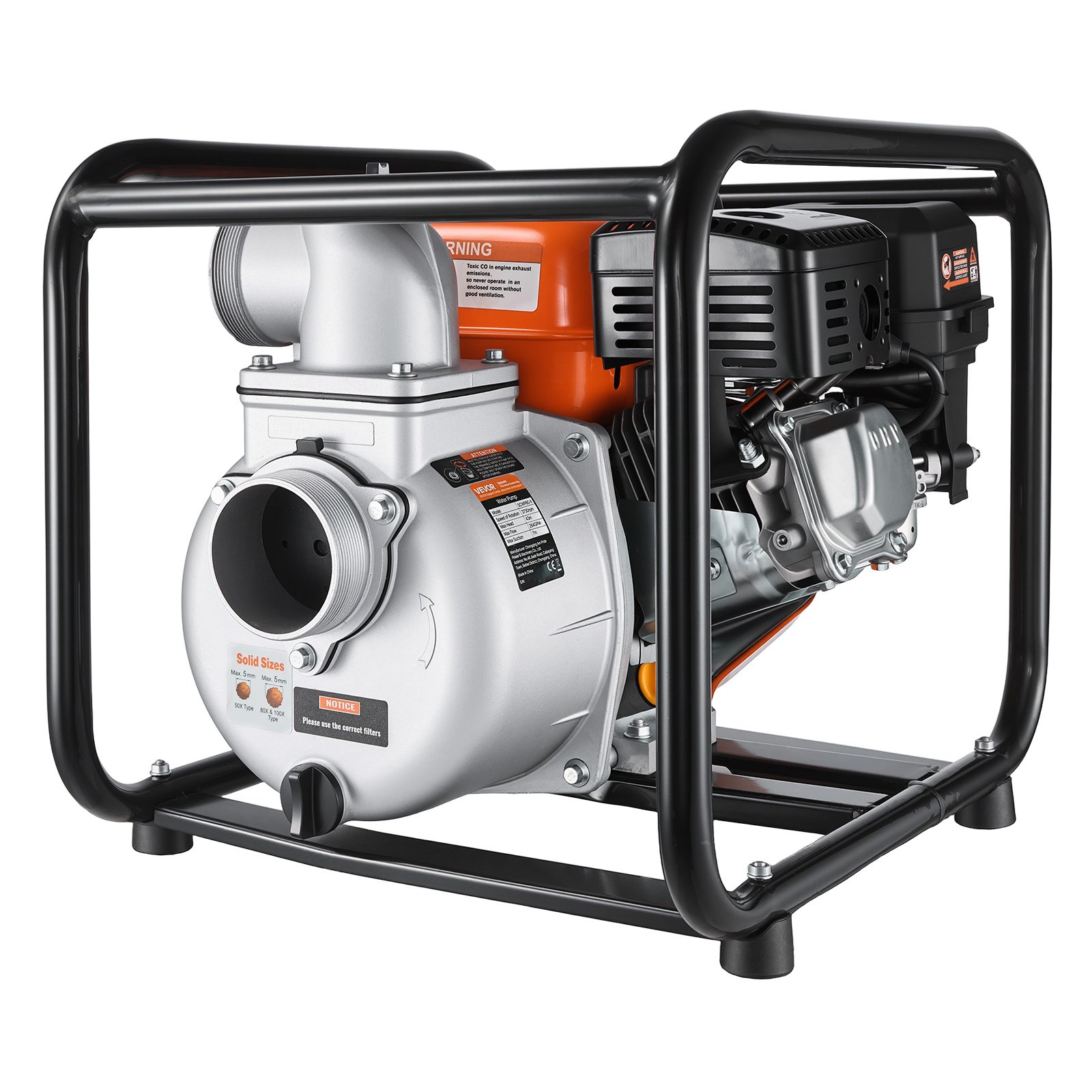 VEVOR Gas Powered Water Pump, 3 in, 264 GPM 7HP Semi Trash Water Transfer Pump Portable, Gasoline Engine with 25 ft Discharge Hose, Heavy Duty Frame, Cast Iron Impeller, for Irrigation, Ponds, Pools