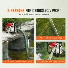 VEVOR Gasoline Engine Water Pump, 2-inch, 7HP 142 GPM, 148ft Lift, 22ft Suction, 4-Stroke Gas Powered Trash Water Transfer Pump Portable High Pressure with 25ft Hose for Irrigation Pool, EPA Certified