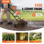 VEVOR Tiller Cultivator Gas Powered, 31CC 4-Stroke Garden Cultivator, Tiller with 4 Steel Adjustable Front Tines for Lawn, Garden and Field Soil Cultivation