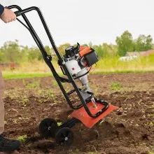 VEVOR Tiller Cultivator Gas Powered, 38CC 4-Stroke Garden Cultivator, Tiller with 4 Steel Adjustable Front Tines for Lawn, Garden and Field Soil Cultivation