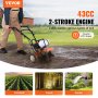 VEVOR Tiller Cultivator, 43CC 2-Stroke Garden Cultivator, Tiller with 4 Steel Adjustable Front Tines for Lawn, Garden and Field Cultivation