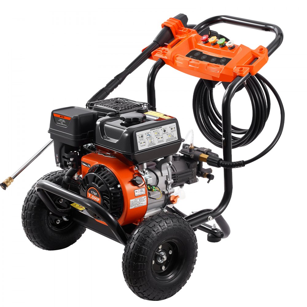 VEVOR Gas Pressure Washer, 3500 PSI 2.6 GPM, Gas Powered Pressure Washer with Aluminum Pump, Spray Gun and Extension Wand, 5 Nozzle Set, for Cars, Fences, Homes, Driveways, Patios, Furniture, Horizontal