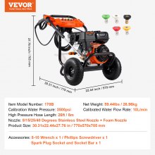 VEVOR Gas Pressure Washer 3500 PSI 2.6 GPM with 5 Nozzle Set for Cars Fences