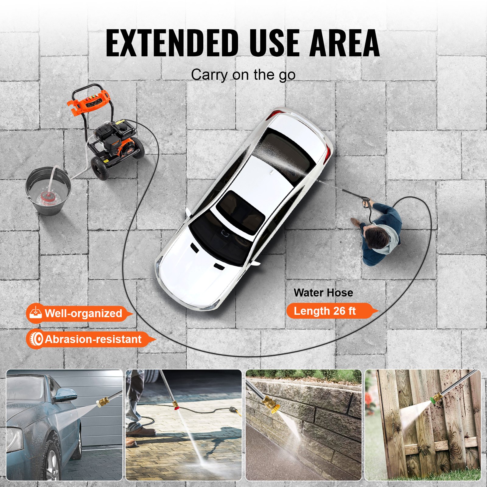 VEVOR Gas Pressure Washer, 3500 PSI 2.6 GPM, Gas Powered Pressure Washer with Aluminum Pump, Spray Gun and Extension Wand, 5 Nozzle Set, for Cars, Fences, Homes, Driveways, Patios, Furniture, Horizontal