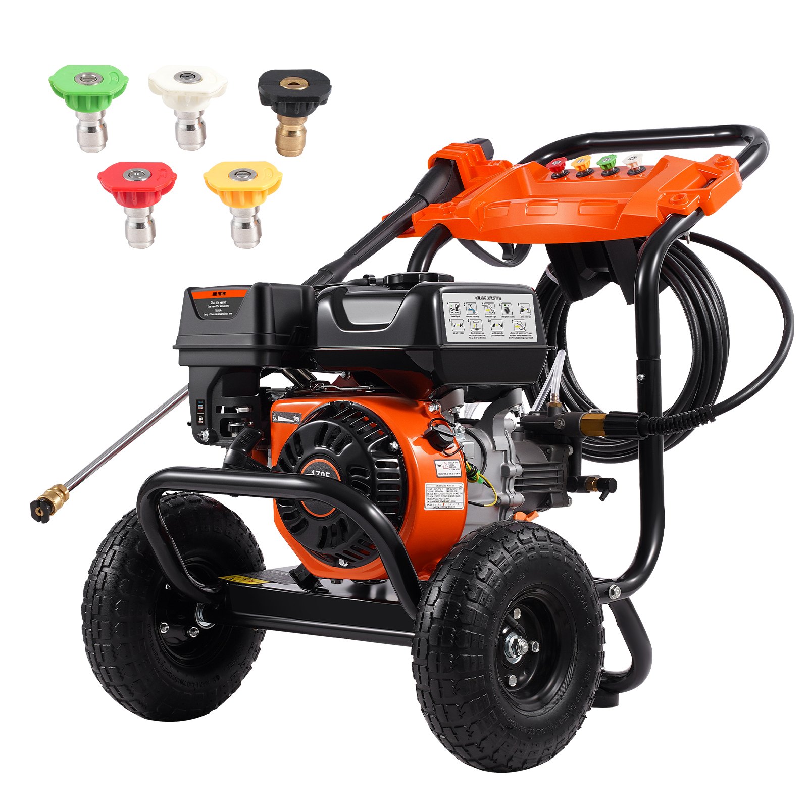 VEVOR Gas Pressure Washer, 3500 PSI 2.6 GPM, Gas Powered Pressure Washer with Aluminum Pump, Spray Gun and Extension Wand, 5 Nozzle Set, for Cars, Fences, Homes, Driveways, Patios, Furniture, Horizontal